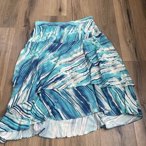 NEW Soft Surroundings Artist Stripes Asymmetric Maxi Skirt XL Tiered Blue